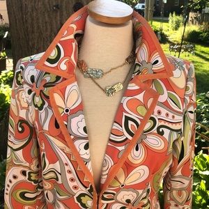 Long jacket with mod flower print.